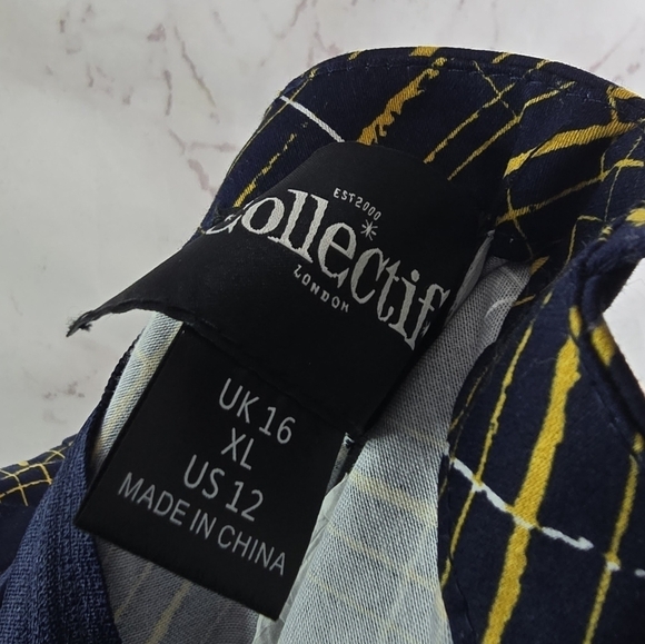 ModCloth Dress Womens 12 Large Blue Yellow Tess Hatch Tank Collectif Pin Up - Picture 3 of 12